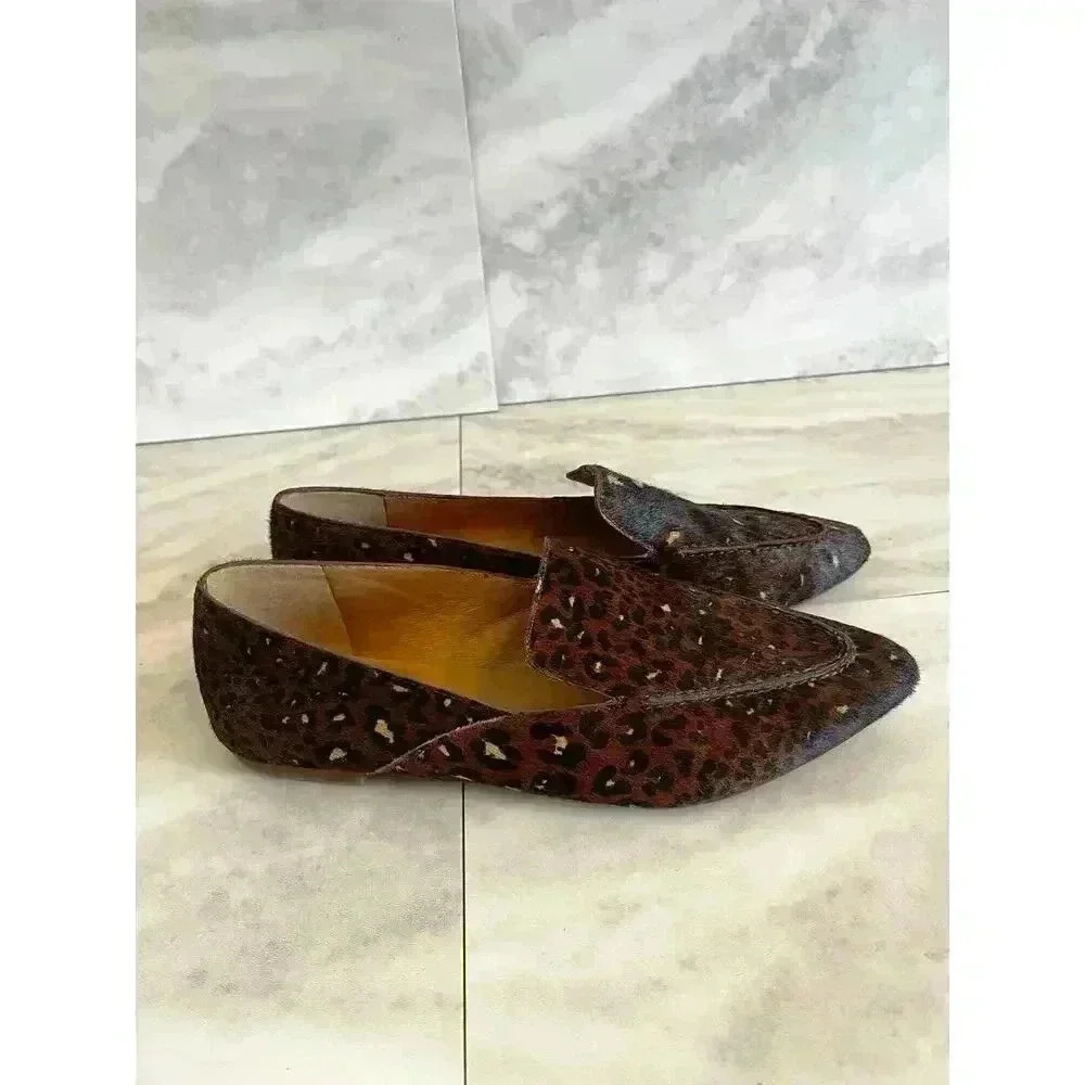 Madewell The Frances Skimmer Brown Loafer in Painted Leopard Calf Hair Size 8